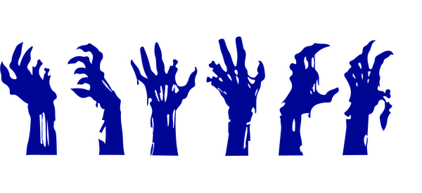 A collection of stylized blue hands in various poses, perfect for artistic or thematic designs.UV Transfers heat press transfers