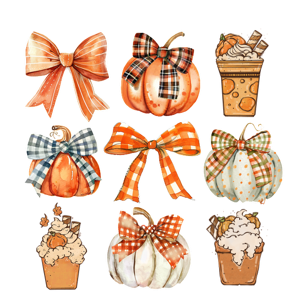 ¡Una encantadora colección de pegatinas con temática de otoño que incluye calabazas, lazos divertidos y golosinas deliciosas, perfectas para decoraciones de otoño!