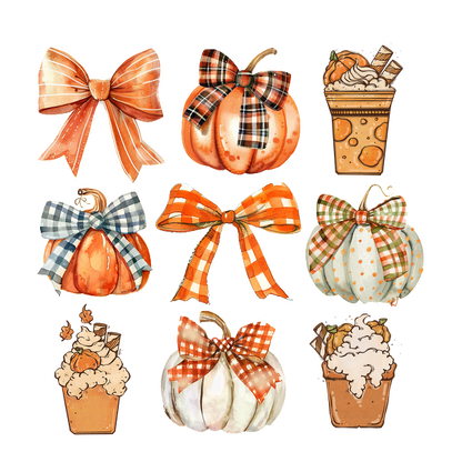 ¡Una encantadora colección de pegatinas con temática de otoño que incluye calabazas, lazos divertidos y golosinas deliciosas, perfectas para decoraciones de otoño!