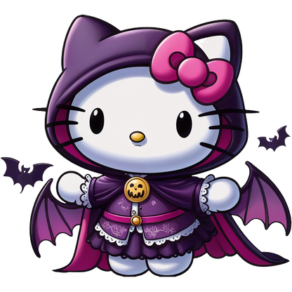 Celebrate Halloween with this adorable Hello Kitty in a purple cape, complete with bat wings and a cute bow!DTF Transfers dtf prints