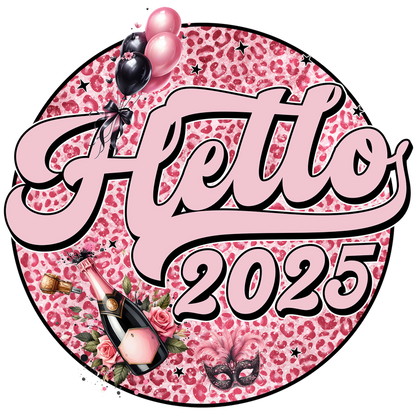 Celebrate 2025 in style with this vibrant, pink leopard print design featuring champagne, balloons, and a festive mask!DTF Transfers dtf transfersdtf regular iron dtf transfers