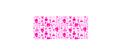 A vibrant pink pattern featuring playful cartoon-like characters and designs.UV Transfers