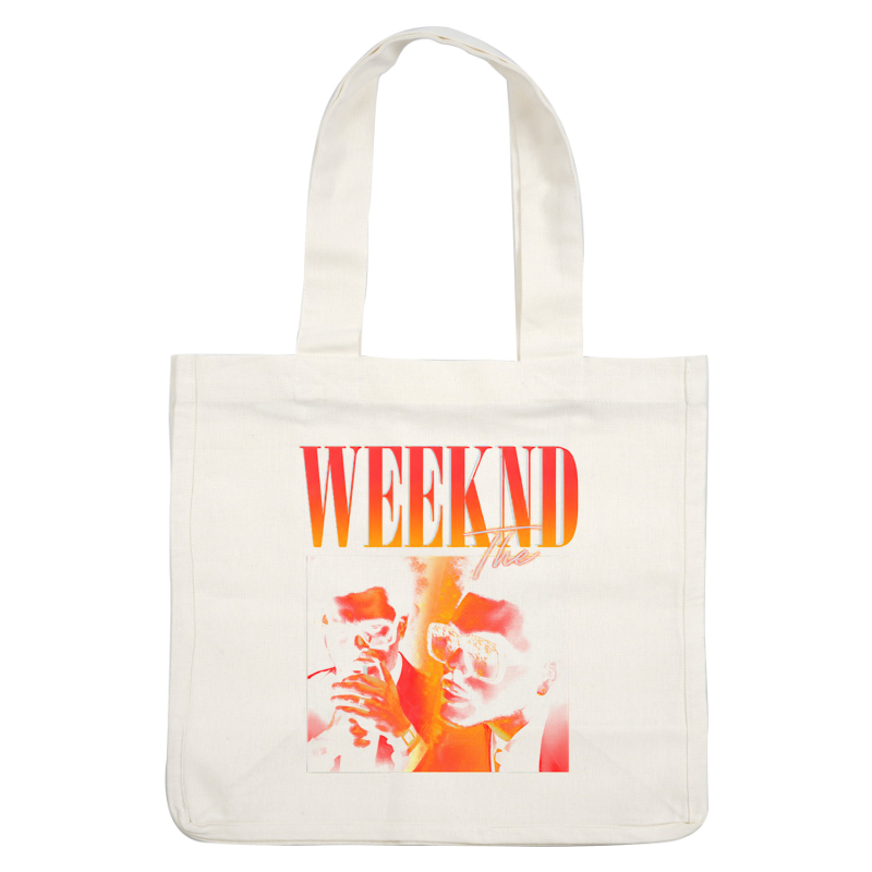 A vibrant and stylized illustration featuring an artist, highlighted with retro aesthetics, showcasing the name "The Weeknd."DTF Transfers dtf prints