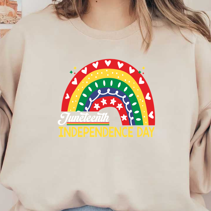 Celebrate freedom with this colorful Juneteenth Independence Day design featuring a vibrant rainbow and festive elements! heat press transfers