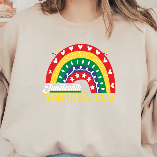 Celebrate freedom with this colorful Juneteenth Independence Day design featuring a vibrant rainbow and festive elements! heat press transfers