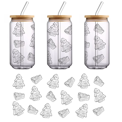 Un patrón caprichoso que presenta árboles dibujados a mano y remolinos divertidos, perfecto para decoraciones festivas o diseños con temática navideña. Transferencias UV