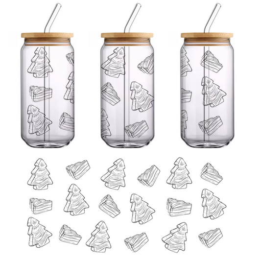 A whimsical pattern featuring hand-drawn trees and playful swirls, perfect for festive decorations or holiday-themed designs.UV Transfers dtf transfers