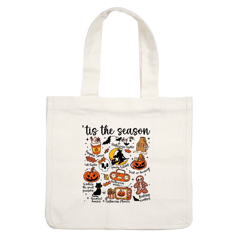 A festive Halloween-themed illustration featuring pumpkins, skulls, and spooky elements.DTF Transfers