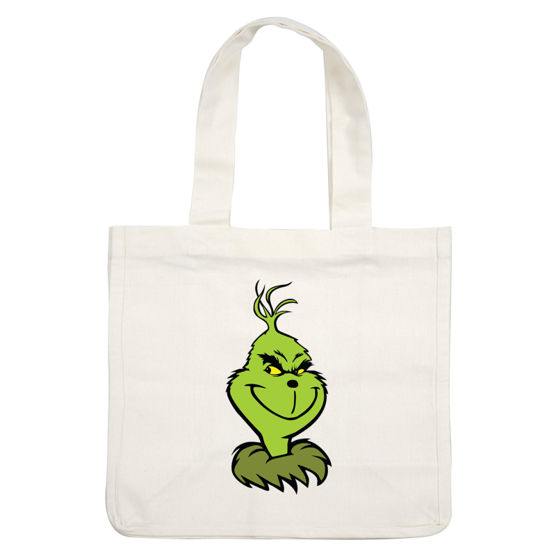 This playful illustration features the Grinch, a whimsical green character known for his mischievous grin and fuzzy green fur.DTF Transfers heat press transfers