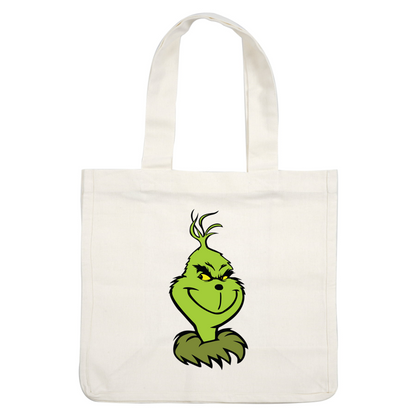 This playful illustration features the Grinch, a whimsical green character known for his mischievous grin and fuzzy green fur.DTF Transfers heat press transfers