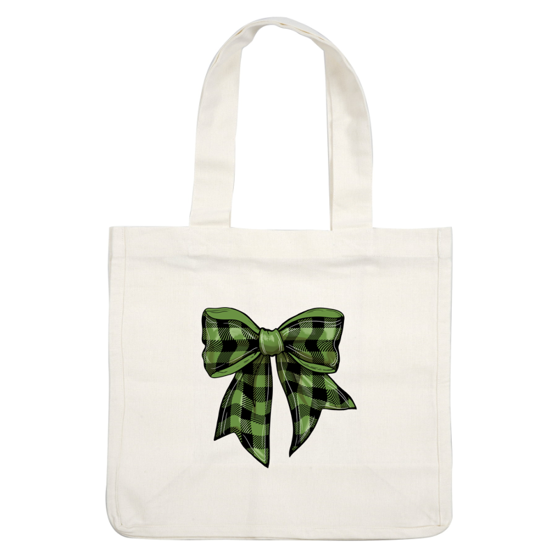 A stylish green plaid bow featuring a classic design, perfect for adding a festive touch to gifts or decorations. dtf prints