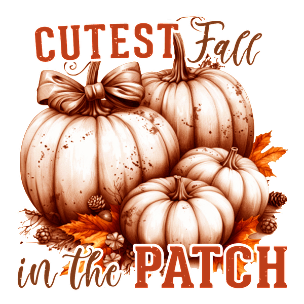 A charming illustration featuring soft, decorative pumpkins with a bow, surrounded by autumn leaves, celebrating fall with style. dtf prints