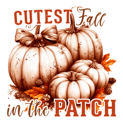 A charming illustration featuring soft, decorative pumpkins with a bow, surrounded by autumn leaves, celebrating fall with style. dtf prints