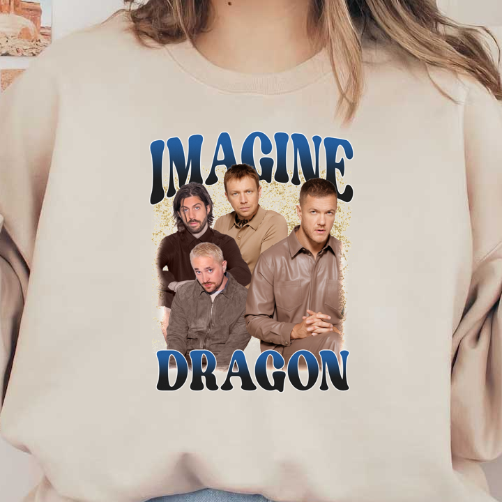 A vibrant image featuring the band Imagine Dragons with bold text showcasing their name, highlighting their dynamic presence.DTF Transfers dtf prints