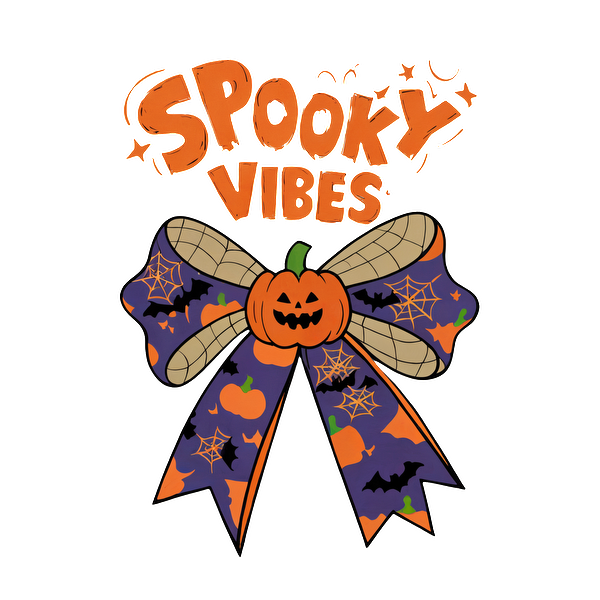 ¡Una cinta festiva que presenta una calabaza sonriente, coloridos motivos de Halloween y la divertida frase "Spooky Vibes" para darle un toque alegre!