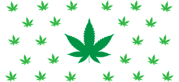 A vibrant pattern featuring multiple green cannabis leaves on a black background, creating a striking visual effect.UV Transfersdtf regular iron