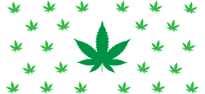 A vibrant pattern featuring multiple green cannabis leaves on a black background, creating a striking visual effect.UV Transfersdtf regular iron