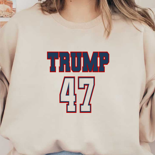 Diseño gráfico audaz que presenta el nombre "TRUMP" y el número "47", lo que sugiere un tema deportivo o de campaña.