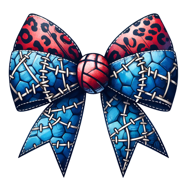 Este lazo vibrante presenta una sorprendente combinación de estampado de leopardo rojo y diseños con temática de baloncesto azul, acentuados con costuras y una bola central.