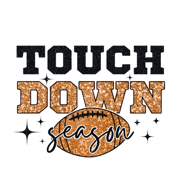 Celebre el fútbol con este elegante gráfico "Touch Down Season" que incluye texto brillante y una ilustración de fútbol.