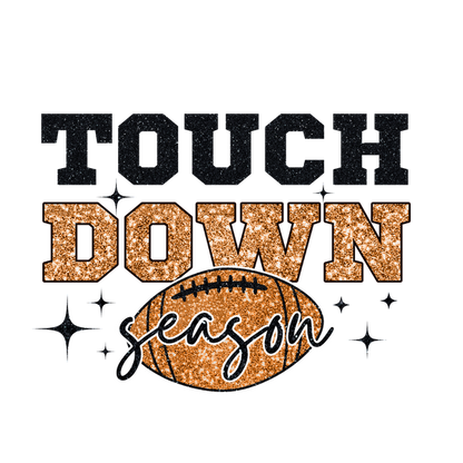 Celebre el fútbol con este elegante gráfico "Touch Down Season" que incluye texto brillante y una ilustración de fútbol.