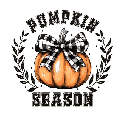 Celebre el espíritu otoñal con esta encantadora ilustración que presenta una calabaza adornada con un lazo a cuadros y las letras "Pumpkin Season".