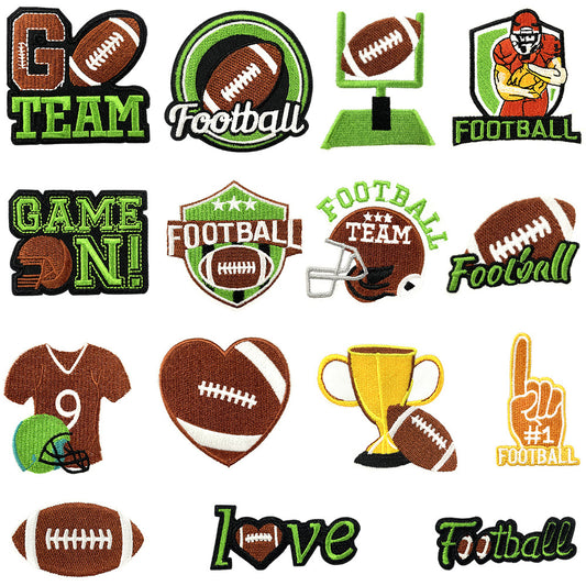 A colorful assortment of embroidered patches featuring football themes, slogans, and symbols, perfect for sports enthusiasts and team spirit!Patches dtf prints dtf prints