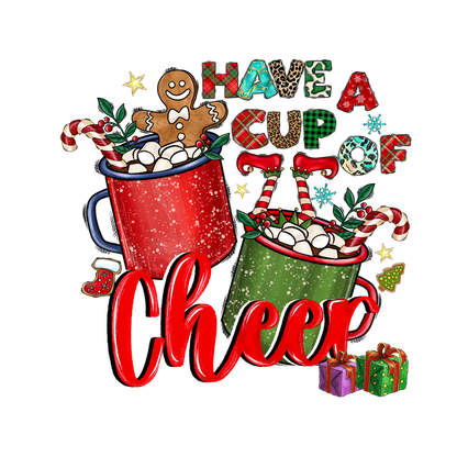 Celebrate the season with cheerful mugs filled with marshmallows and gingerbread, surrounded by festive decorations and gifts!DTF Transfers heat press transfers dtf transfers