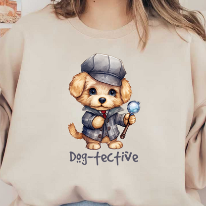 Un lindo cachorro vestido de detective, con sombrero y lupa, irradia encanto y curiosidad.