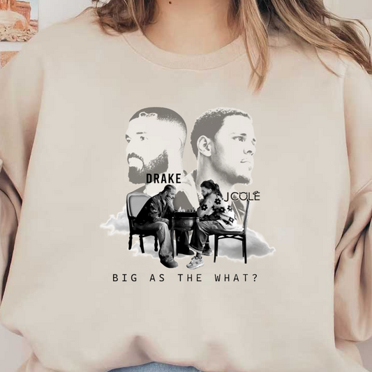 A striking image showcasing two iconic artists playing chess, with Drake and J. Cole featured prominently in a stylized design.DTF Transfersdtf regular iron