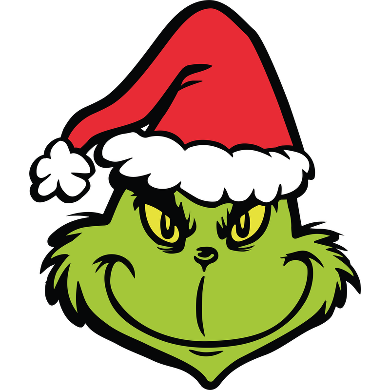 Cheerfully mischievous, this iconic Grinch face dons a classic red Santa hat, perfect for holiday spirit with a playful twist!DTF Transfers dtf transfers dtf transfers