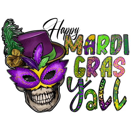 Celebrate Mardi Gras with this vibrant and festive graphic featuring bold, colorful lettering and a fun party hat design!DTF Transfers