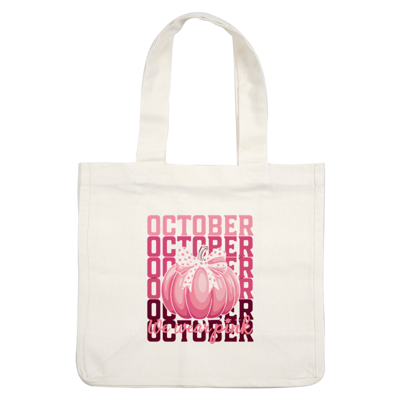 ¡Celebre octubre con un divertido gráfico de calabaza rosa que resalta "We wear pink" (Usamos rosa) en letras vibrantes!