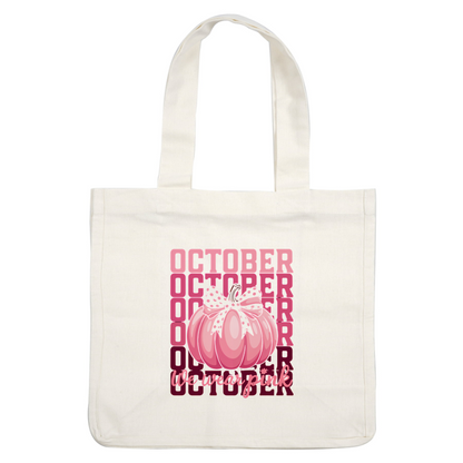 ¡Celebre octubre con un divertido gráfico de calabaza rosa que resalta "We wear pink" (Usamos rosa) en letras vibrantes!