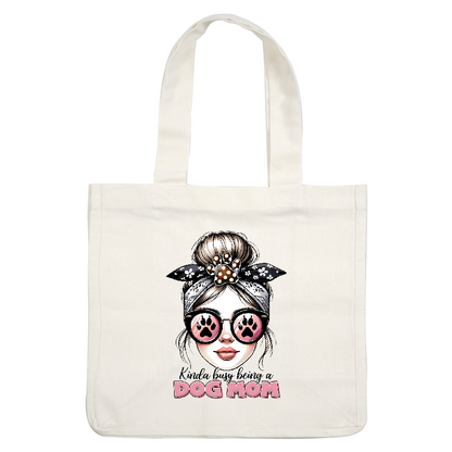 "Busy dog mom in stylish glasses with paw print reflections."DTF Transfers