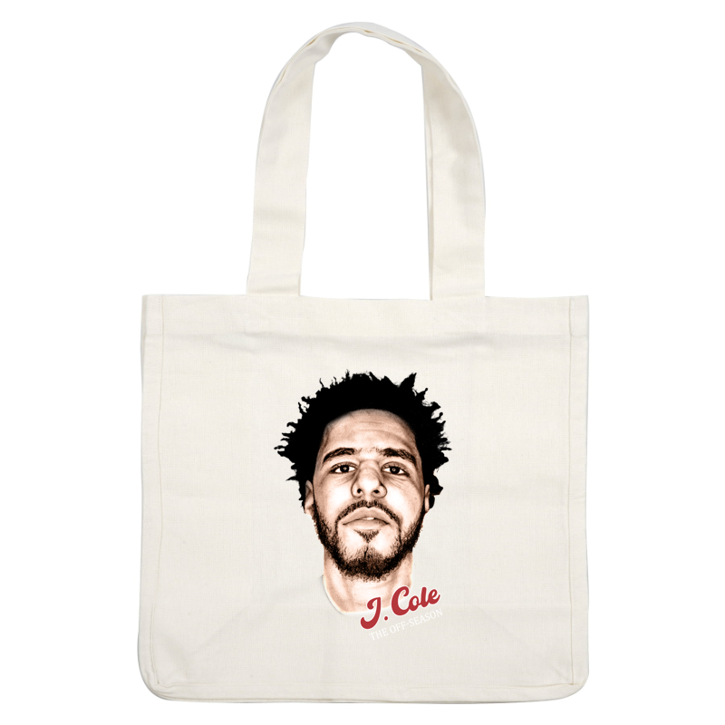 A stylized portrait of J. Cole featuring prominent facial features with the text "J. Cole - THE OFF-SEASON" in a vibrant font.DTF Transfers dtf transfers