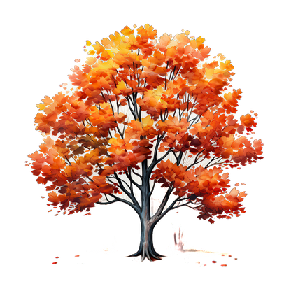 A vibrant autumn tree with a stunning display of orange and yellow leaves, showcasing the beauty of fall foliage.dtf regular iron