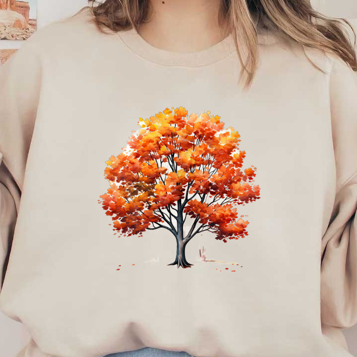 A vibrant autumn tree with a stunning display of orange and yellow leaves, showcasing the beauty of fall foliage.dtf regular iron