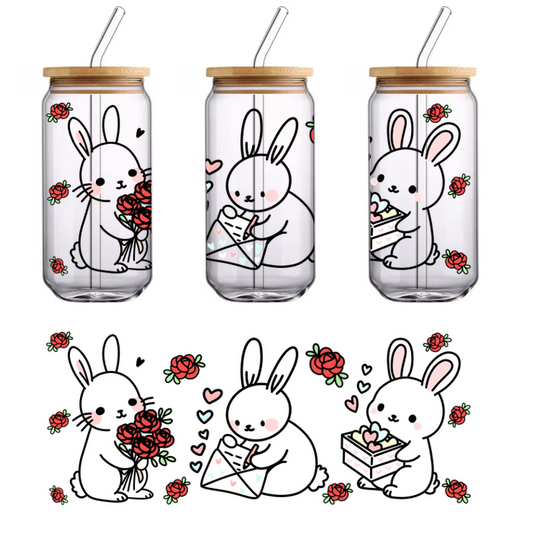 A funny card with roses, cake, and white text.UV Transfers