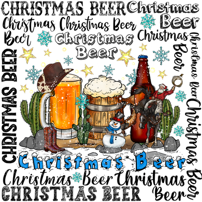 Celebrate the season with this festive "Christmas Beer" design featuring a cowboy, beer, and whimsical winter elements!DTF Transfers dtf prints