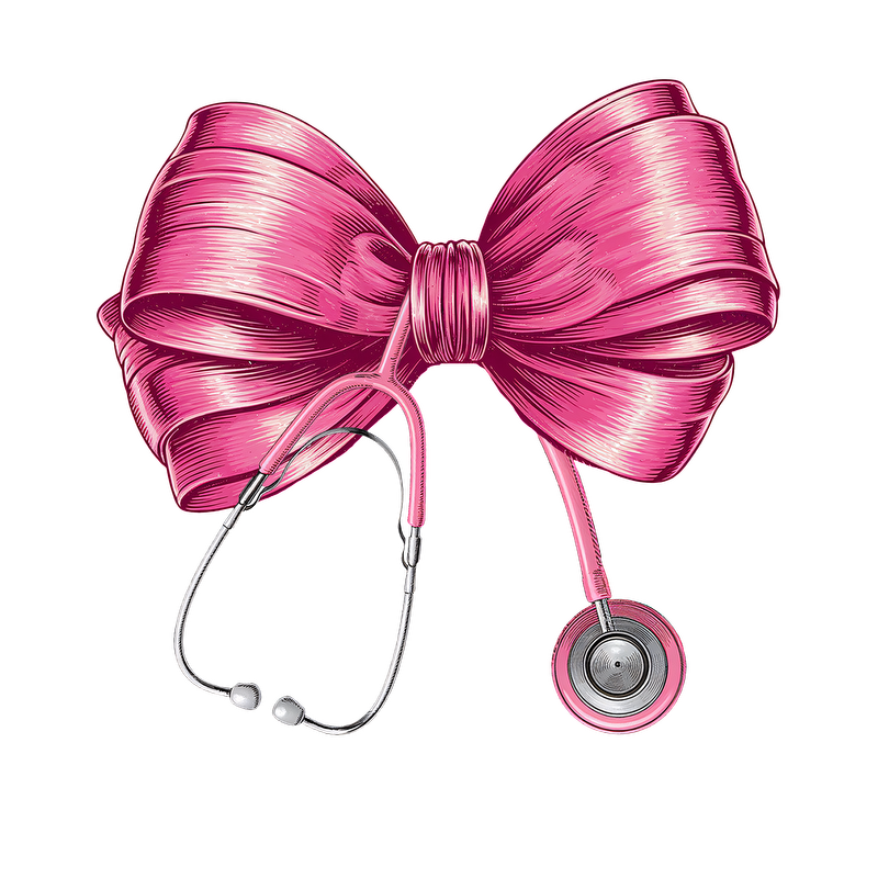 A playful pink bow intertwined with a stethoscope, combining elegance with a nod to the medical profession.DTF Transfers