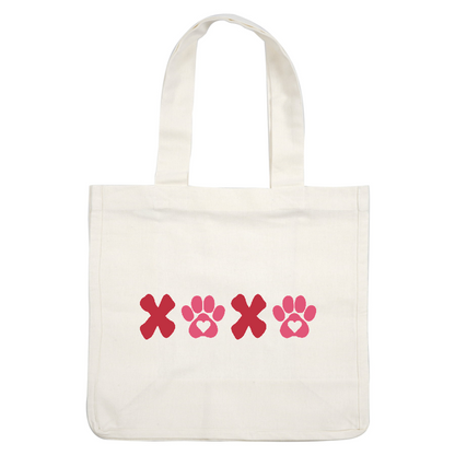 A playful design featuring red and pink “X” and paw print shapes, perfect for pet lovers or Valentine’s themes.DTF Transfers