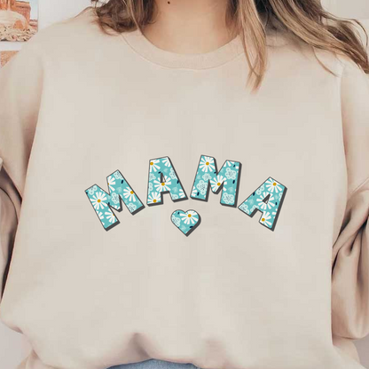 Colorful and charming floral letters spell out "MAMA," featuring daisies and a heart design, perfect for celebrating motherhood. dtf transfers