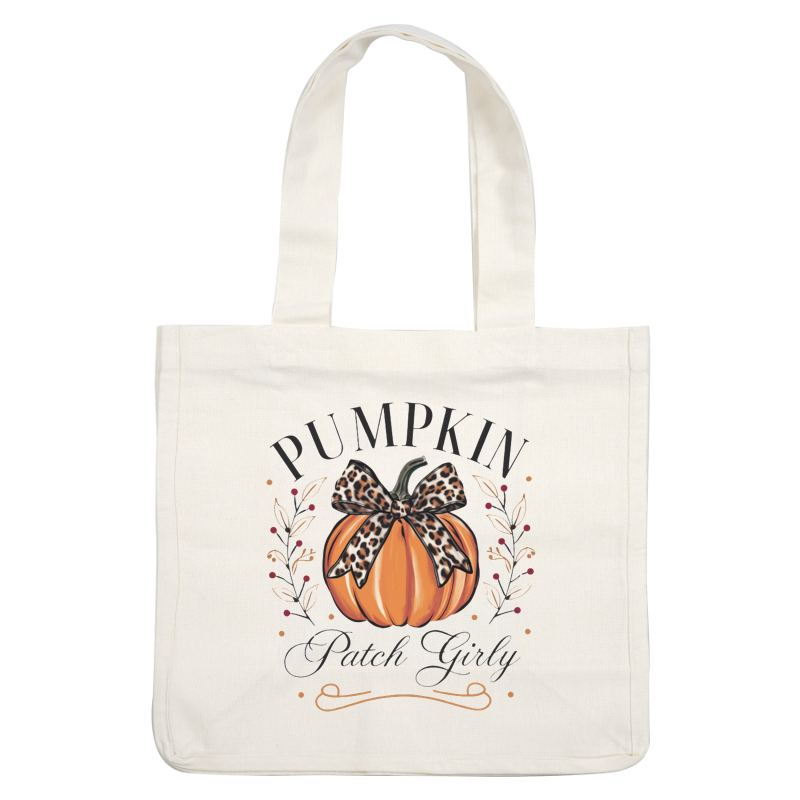 A charming autumn design featuring a pumpkin adorned with a leopard print bow and floral accents, perfect for fall enthusiasts. heat press transfers