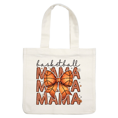 A fun and vibrant graphic featuring a basketball-themed bow and the word "Mama," perfect for proud basketball moms! dtf transfers