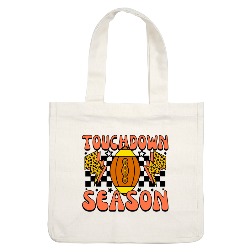 ¡Prepárate para el fútbol con este vibrante diseño "Touchdown Season" que incluye un balón de fútbol colorido y llamativos gráficos de rayos!