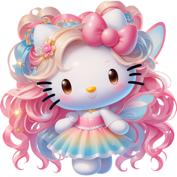 This cute character features a pink and blue ombre dress, adorned with a large bow and butterfly wings, perfect for whimsical adventures.DTF Transfers