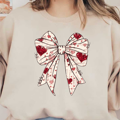 A charming cream bow adorned with glittery red hearts, perfect for adding a touch of love and sparkle to any gift!DTF Transfers