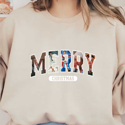 A festive "Merry Christmas" graphic featuring playful images within each letter, perfect for holiday celebrations.DTF Transfersdtf regular iron