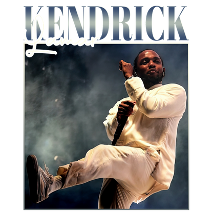 Kendrick Lamar performs energetically on stage, dressed in a stylish white outfit, showcasing his captivating stage presence.DTF Transfersdtf regular iron